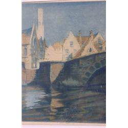 Original Aquatint Print of City Scene