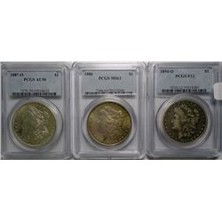 3 PCGS slabbed Morgan $:1886 63 toned-87O 50-