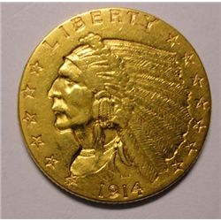 1914 $ 2  1/2  Gold  AU/BU