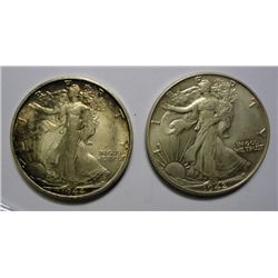1942 and 1944S Walker half $  MS64. 1942 has a neet die break across eagles brea