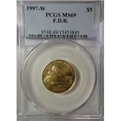 1997W FDR $5 GOLD  PCGS MS69  VERY SCARCE in BU