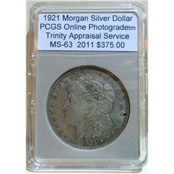 1921 Morgan Silver Dollar PCGS MS-63 w/Appraisal