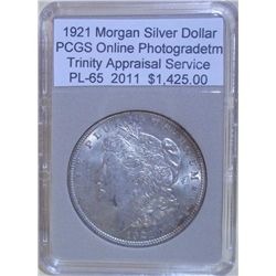 1921 Morgan Silver Dollar PCGS PL-65 w/Appraisal