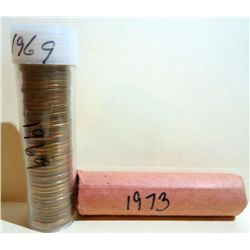 Lot-2 Rolls Lincoln Pennies 1969 & 1973