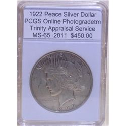 1922 Peace Silver Dollar PCGS MS-65 w/Appraisal