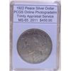 Image 1 : 1922 Peace Silver Dollar PCGS MS-65 w/Appraisal