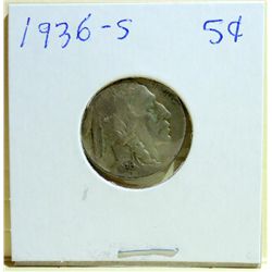 Lot- 5 Buffalo Nickels (2)1934,(1)1935 & (2)1936-S