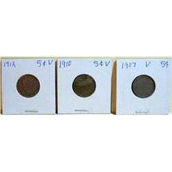 Lot-1907, 1910 & 1912 "V" Nickels