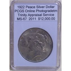 1922 Peace Silver Dollar MS-67 PCGS w / Appraisal