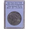 Image 1 : 1922 Peace Silver Dollar MS-67 PCGS w / Appraisal