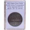 Image 1 : 1922 Peace Silver Dollar PCGS MS-65 w/Appraisal