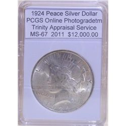 1924 Peace Silver Dollar PCGS MS-67 w/Appraisal