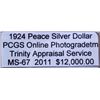Image 3 : 1924 Peace Silver Dollar PCGS MS-67 w/Appraisal