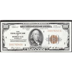 BLAZING $100 FRBN ''MINNEAPOLIS'' 1929