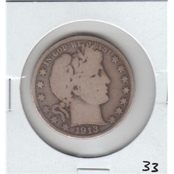 1913 BARBER HALF DOLLAR