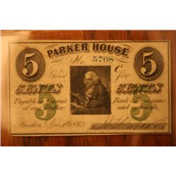 1862   5 Cent "Parker House Fractional Cure"