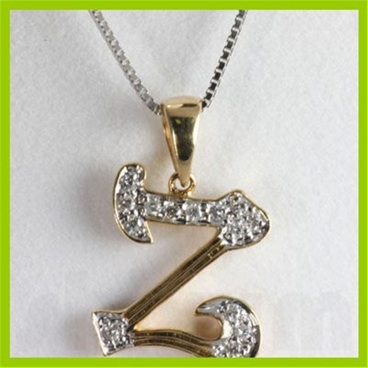 Genuine 0.10 ctw Alphabet Initial Letter Z Diamond Necklace 16" 14kt GoldYellow