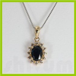 Genuine 1.22 ctw  Sapphire & Diamond Pendant 14kt Gold-Yellow