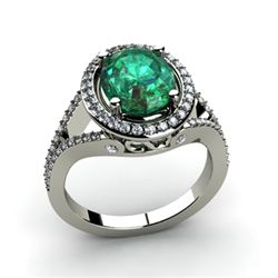 Emerald 3.18 ctw & Diamond Ring 14kt W/Y  Gold