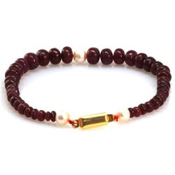 Natural Ruby and 3 Pearl Briolettes Graduated Beads Bracelet 104.42ctw with brass clasp