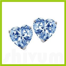 Genuine 3.0 ctw Heart Aquamarine Stud Earrings 14kt Gold-White