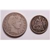 Image 1 : 1916-D Barber Quarter VF-XF and 1876-CC Seated Dimne F-VF
