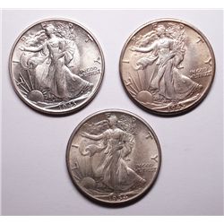Walking Liberty Half 1943 MS-63, 1945-D MS-63, 1934 MS-62