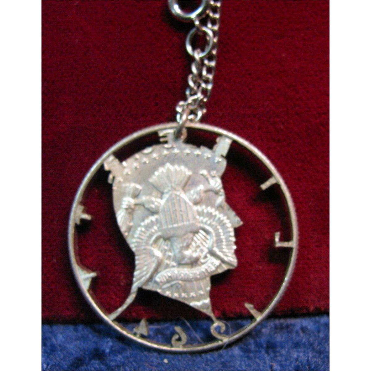 293. 1964 Silver Kennedy Half Dollar Cut out Jewelry on Necklace.