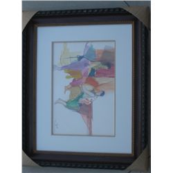 Tarkay, Itzchak - Original watercolor Double Signed & Museum Framed Twice Signed - Hebrew & English