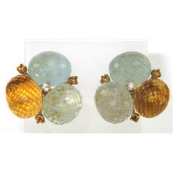 18K Yellow Gold Multi-colored Stones Diamond Earrings