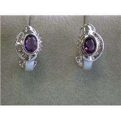 14k White Gold Earrings with Diamonds and Amethyst
