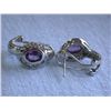 Image 3 : 14k White Gold Earrings with Diamonds and Amethyst