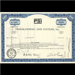 1960s Programming & Systems Stock Certificate Scarce Blue (COI-3412)