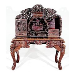 Carved Hardwood Oriental Desk