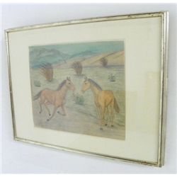 Lawrence Lebduska Two Horses crayon drawing