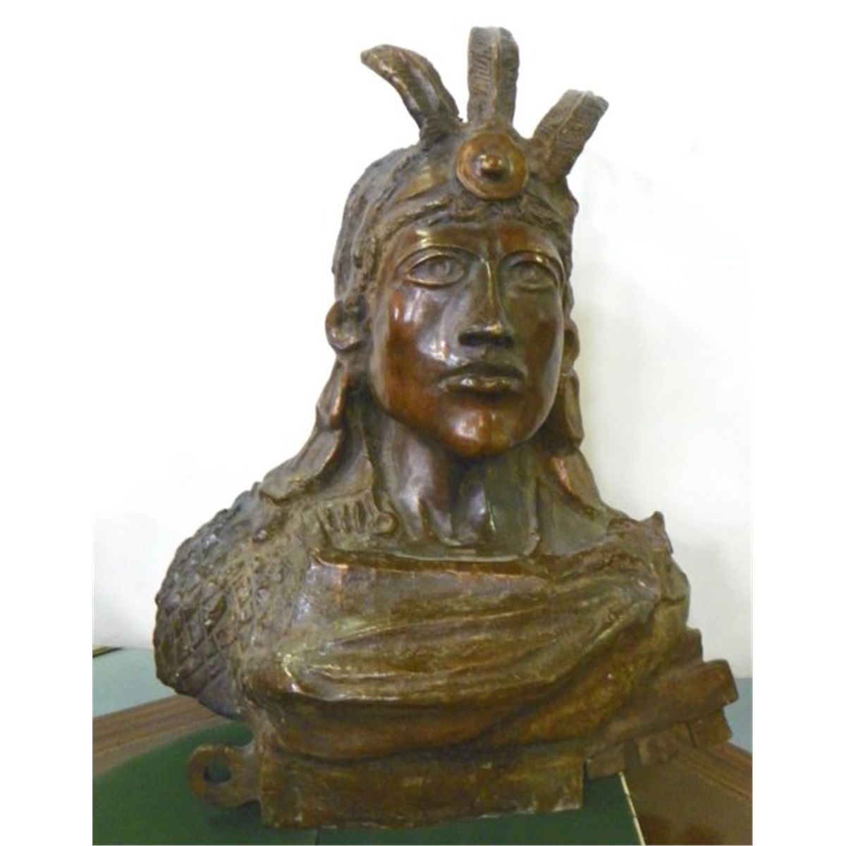 Aztec Indian bronze bust sculpture