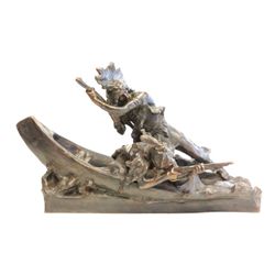 Podolak Two Indians in Canoe bronze group