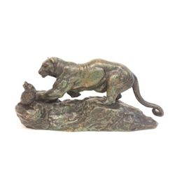Barye panther and civet bronze group