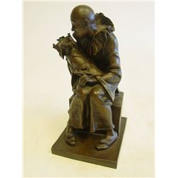 Jester with Baby Dog bronze sculpture