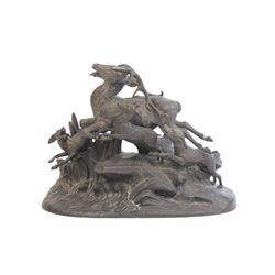 19/20thc Animalier sculpture dogs and stag