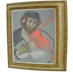 Mane Katz Judaica Fiddler mixed media painting