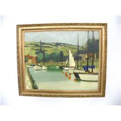 Jacques Eitel Boats in Harbor oil painting