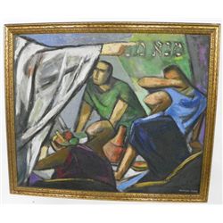 Norman Barr Judaica scene oil painting