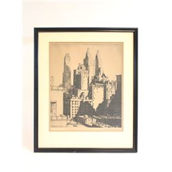Lawrence N Wilbur New York City woodcut print