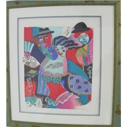 Modern colored lithograph indistinctly signed
