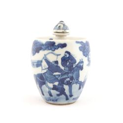 Fine blue & white snuff bottle of figures