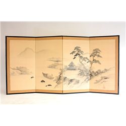 4 panel silk painting depicting "Landscape"