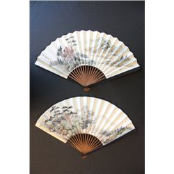 Two Chinese fans depicting landscapes