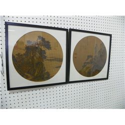 Two framed paintings on silk depicting Landscapes