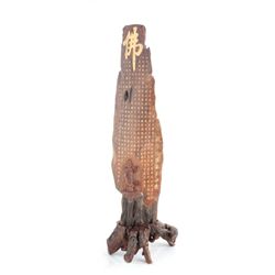 Huanghuali wood carving statue with date & signed